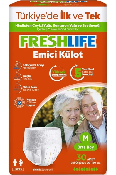 FRESHLİFE Emici Külot Hasta Bezi Medium - Orta - M 60 Adet (2PK*30) Tek Ebat - 2