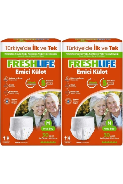 FRESHLİFE Emici Külot Hasta Bezi Medium - Orta - M 60 Adet (2PK*30) Tek Ebat