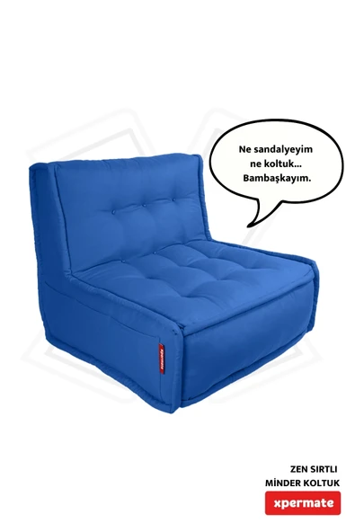 Xpermate Zen Berjer Sırtlı Minder Koltuk İskandinav Tarzı Ergonomik Yer Koltuğu Oturma Minderi 80X60 Mavi - 1