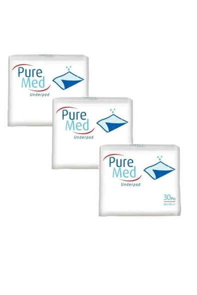 PUREMED Hasta Altı Bezi Yatak Koruyucu Örtü 60x90 Cm 30'lu 3 Paket 90 Kullanım