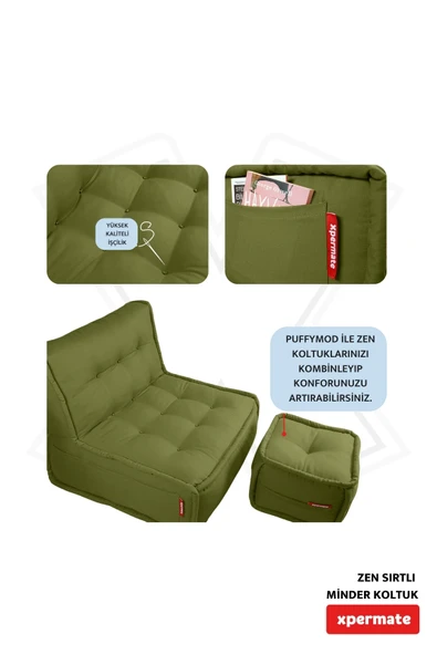 Xpermate Zen Berjer Sırtlı Minder Koltuk İskandinav Tarzı Ergonomik Yer Koltuğu Oturma Minderi 80X60 Yeşil - Resim 4