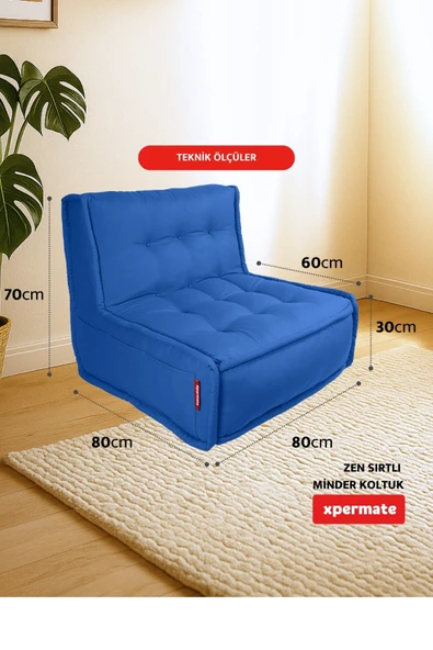 Xpermate Zen Berjer Sırtlı Minder Koltuk İskandinav Tarzı Ergonomik Yer Koltuğu Oturma Minderi 80X60 Mavi - 2