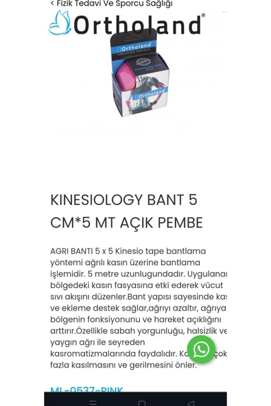 ORTHOLAND KİNEZİO TAPE Sporcu BANDI ( 5 ADET pembe renk) XL - 2