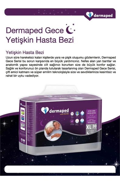 DERMAPED Gece X-LARGE 120-170 cm 30'lu Bel bantlı Yetişkin Hasta Bezi Tek Ebat - 3