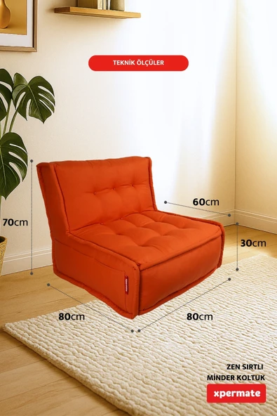Xpermate Zen Berjer Sırtlı Minder Koltuk İskandinav Tarzı Ergonomik Yer Koltuğu Oturma Minderi 80X60 Kiremit - Resim 2