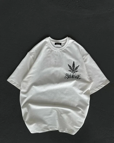 Unisex Bisiklet Yaka Baskılı Oversize T-Shirt - Beyaz ürün görseli 1