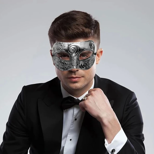 Gümüş Renk Antik Tarz Balo Maskesi - Resim 3