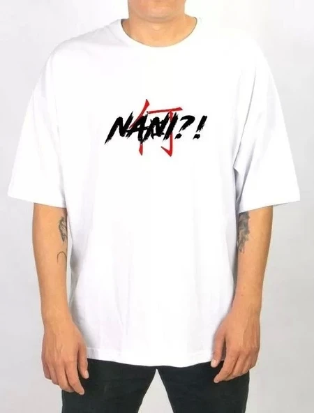 Unisex Bisiklet Yaka Baskılı Oversize T-Shirt - Beyaz ürün görseli 1