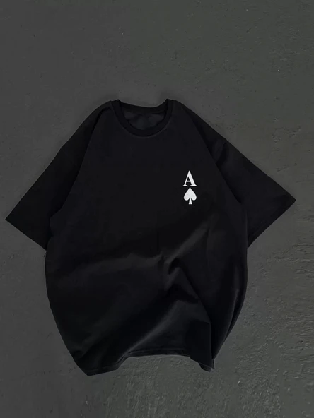 Unisex Bisiklet Yaka Baskılı Oversize T-Shirt - Siyah ürün görseli 1