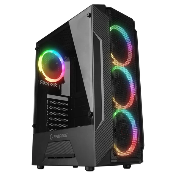 Rampage FUSION 650W 80+ BRONZE 4 Rainbow Fanlı Temperli Cam Panel ATX MID Tower Oyuncu Kasası - 1