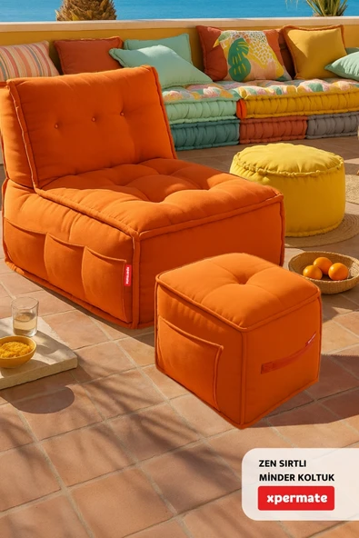 Xpermate Zen Berjer Sırtlı Minder Koltuk İskandinav Tarzı Ergonomik Yer Koltuğu Oturma Minderi 80X60 Sarı - 5