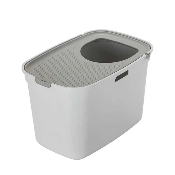 Moderna Top Cat Üstten Girişli Kapalı Kedi Tuvaleti Beyaz /Gri Kapaklı 59 cm - Resim 7