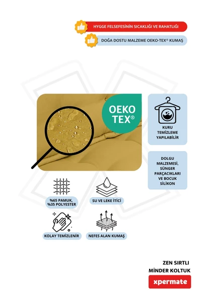 Xpermate Zen Berjer Sırtlı Minder Koltuk İskandinav Tarzı Ergonomik Yer Koltuğu Oturma Minderi 80X60 Hardal - Resim 3