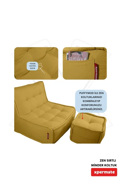 Xpermate Zen Berjer Sırtlı Minder Koltuk İskandinav Tarzı Ergonomik Yer Koltuğu Oturma Minderi 80X60 Hardal - Resim 4