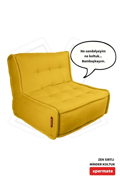 Xpermate Zen Berjer Sırtlı Minder Koltuk İskandinav Tarzı Ergonomik Yer Koltuğu Oturma Minderi 80X60 Sarı - 1