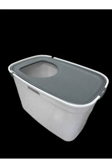 Moderna Top Cat Üstten Girişli Kapalı Kedi Tuvaleti Beyaz /Gri Kapaklı 59 cm - Resim 3