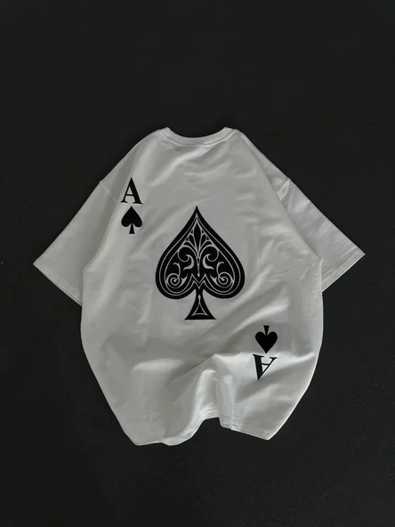 Unisex Bisiklet Yaka Baskılı Oversize T-Shirt - Beyaz - Resim 2