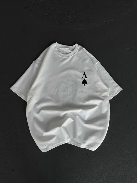 Unisex Bisiklet Yaka Baskılı Oversize T-Shirt - Beyaz ürün görseli 1