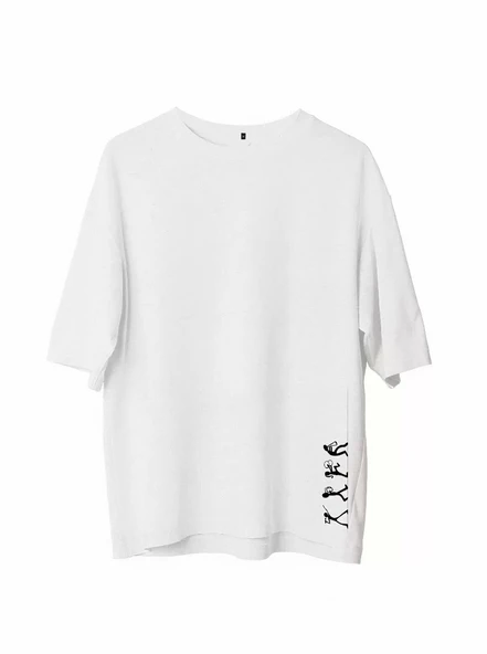 Unisex Bisiklet Yaka Baskılı Oversize T-Shirt - Beyaz ürün görseli 1
