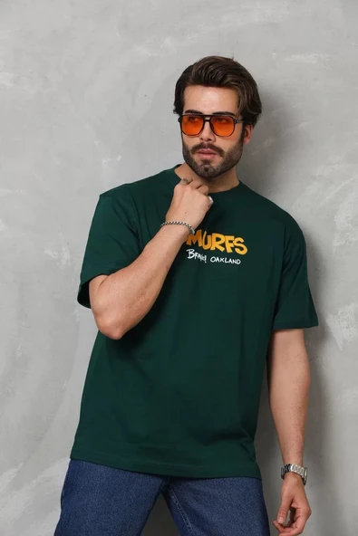 Unisex Basic Bisiklet Yaka Oversize T-Shirt - Yeşil - Resim 7