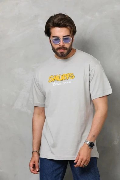 Unisex Basic Bisiklet Yaka Oversize T-Shirt - Gri ürün görseli