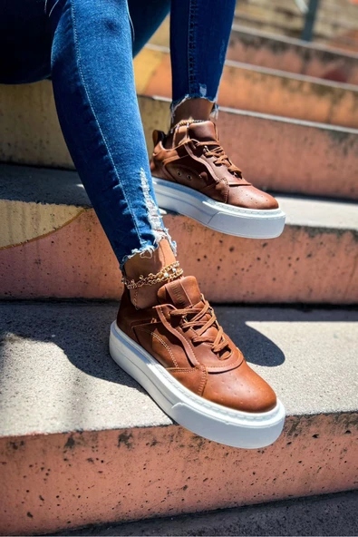 Pabucmarketi Bağcıklı Kadın Spor Ayakkabı Taba - Resim 2