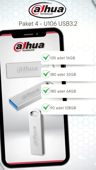 Dahua U106 Metal USB 3.2 Flash Bellek Paketi - Paket 4 - 1