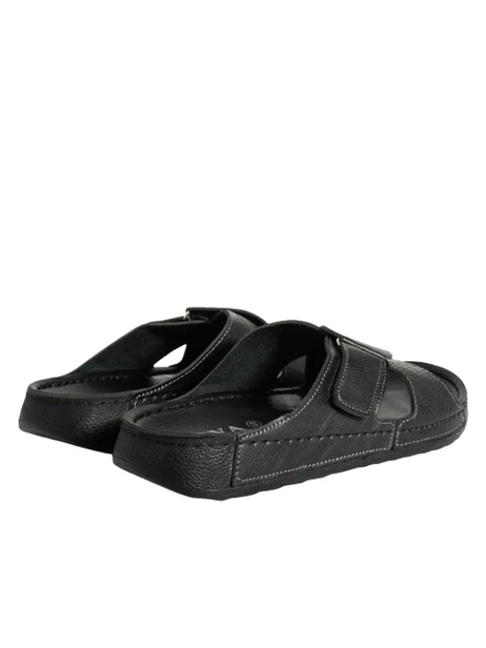 Enova Erkek Suni Deri Ortopedik Rahat Taban Ayarlanabilen Cırtlı Dikişli Şık Ev Dışarı Terliği - Resim 4