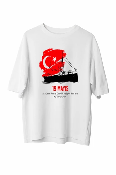 19 Mayıs 20/1 Unisex Baskılı T-shirt - Beyaz ürün görseli 1