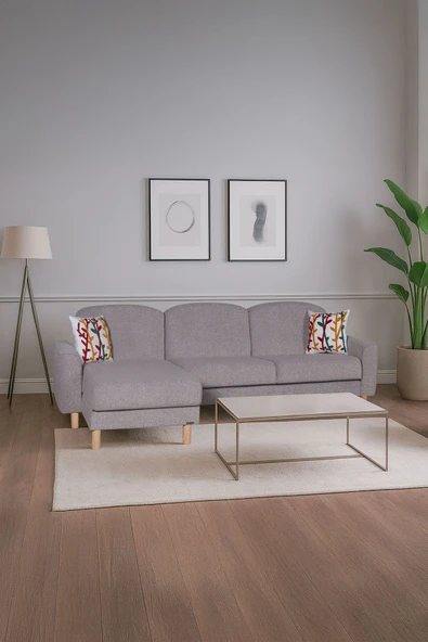 Kilim Mobilya Bohem's Bohem Uzanmalı Köşe, Sağ Sol Kullanılabilen, Yüksek Ayaklı, Açık Gri