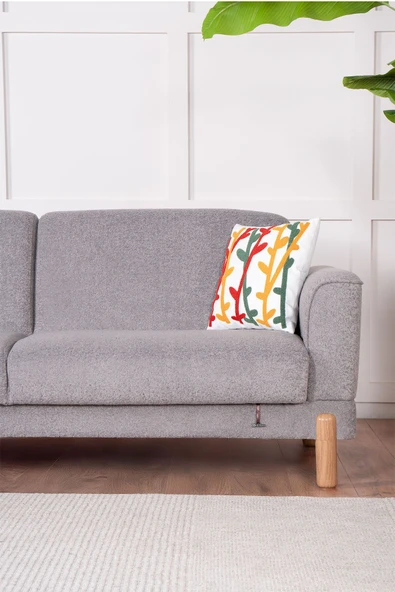 Kilim Mobilya Bohera Bohem Koltuk Üç Kişilik Koltuk Açık Gri - Resim 5