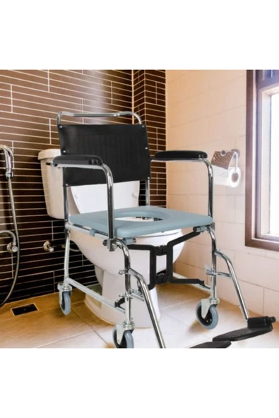 Klozetli Tekerlekli Sandalye Banyo Ve Tuvalet Sandalyesi Sürgülü ürün görseli
