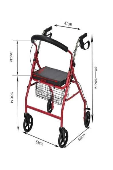 MEDİKALÖZTÜRK Rolatör Tekerlekli Yürüteç Hasta Yaşlı Yürüteçi Oturaklı 4 Tekerli 130 kg Taşıma Kapasiteli - Resim 6