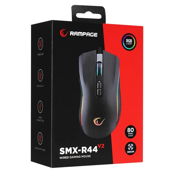 RAMPAGE SMX-R44 V2 MAKROLU SİYAH 12800 DPI RGB LEDLI 80 MILYON GAMING PRO OYUNCU MOUSE - 8