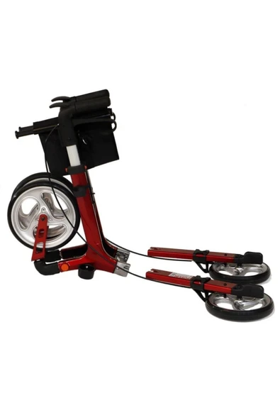 POYLİN Medikalbirlik Ultra Lüks Rollatör Kırmızı Çanta Hediyeli Buyuk Teker Hasta Yürüteç - 3