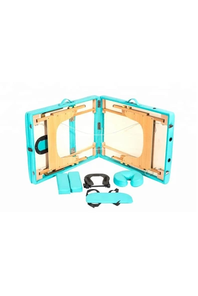 FİZYOMALZEME Katlanabilir Ahşap Masaj Masası, çanta Tipi Masaj Ve Tedavi Yatağı Mavi - 4