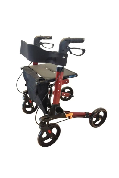 PULSECARE Ithal Lüks Frenli Yürüteç Aluminyum Tekerlekli Rolatör Kırmızı - 1