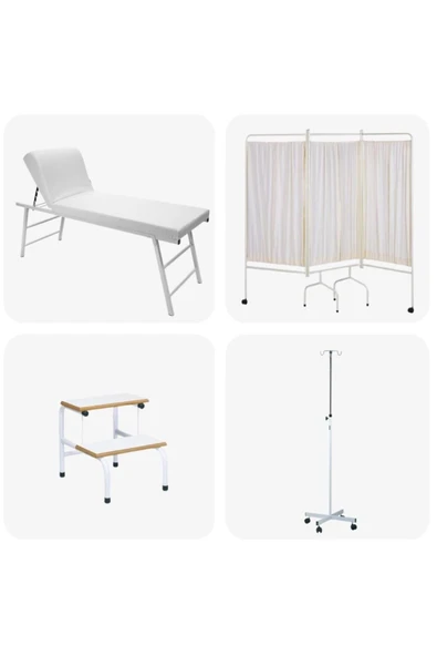 MEDİKALBİRLİK Revir Seti 4'Lü Muayene Masası Paravan Eskoba Serum Askısı ürün görseli
