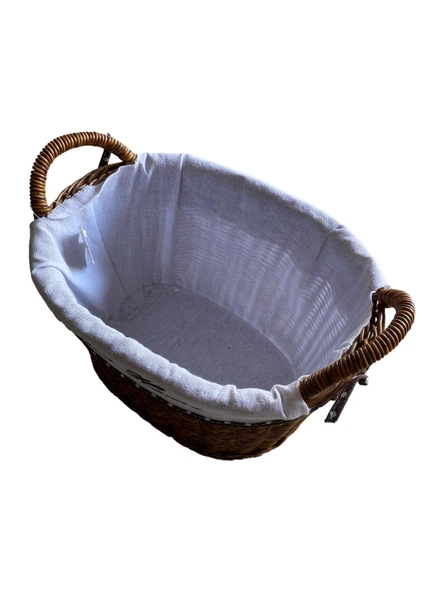 KULPLU OVAL KUMAŞLI SEPET ORTA BOY 28 x 19 x 23 cm - 2