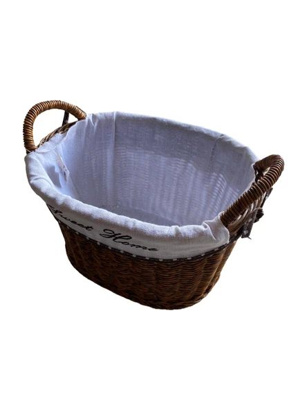 KULPLU OVAL KUMAŞLI SEPET ORTA BOY 28 x 19 x 23 cm - 1