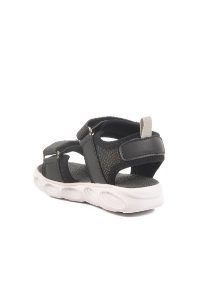 Aspor Siyah Cırtlı Işıklı Kız Bebek Düz Sandalet - 4
