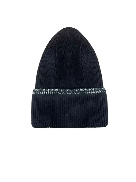 Kadın Dokuma Simli Triko Bere - Siyah ürün görseli 1