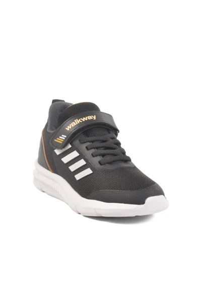 Walkway Siyah Beyaz Cırtlı Unisex Çocuk Spor Ayakkabı - Resim 3
