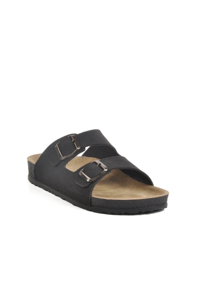 Aspor Siyah Çift Tokalı Anatomik Kadın Düz Terlik - 3