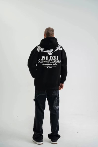 Unisex Uzun Kol Bisiklet Yaka Yıkamalı SweatShirt - Siyah - Resim 7