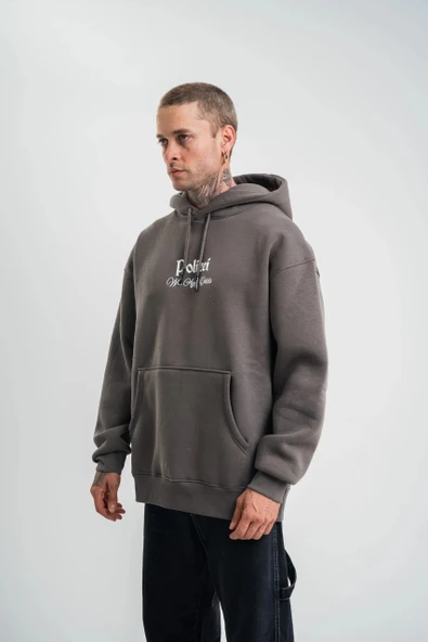 Üç İplik Kapşonlu Dijital Patchli SweatShirt - Füme - Resim 7