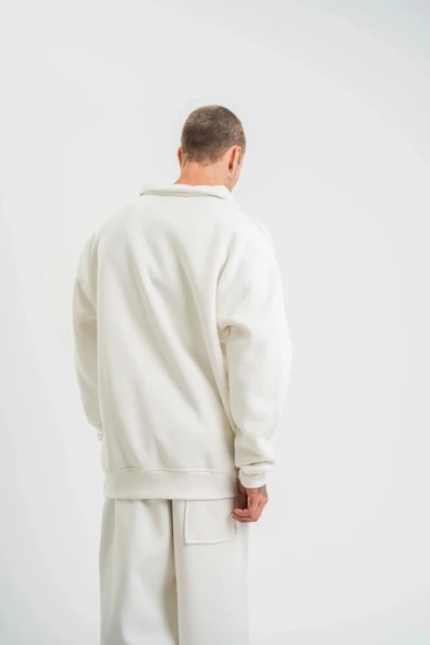 Uzun Kol Bisiklet Yaka Basic SweatShirt - Beyaz - Resim 5