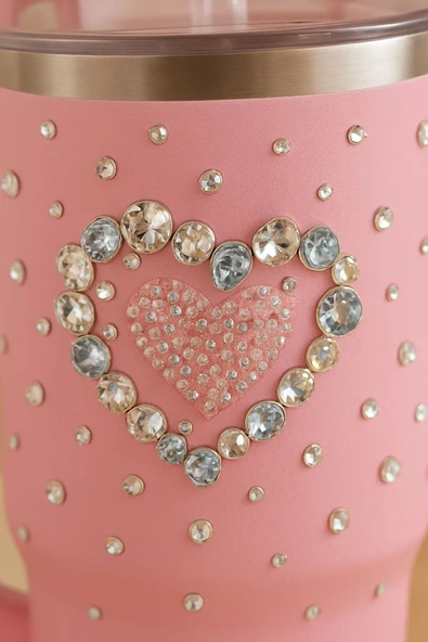 Pipetli 1,2 litre Kulplu Çelik Termos Renkli Üzeri Taş İşlemeli - 2