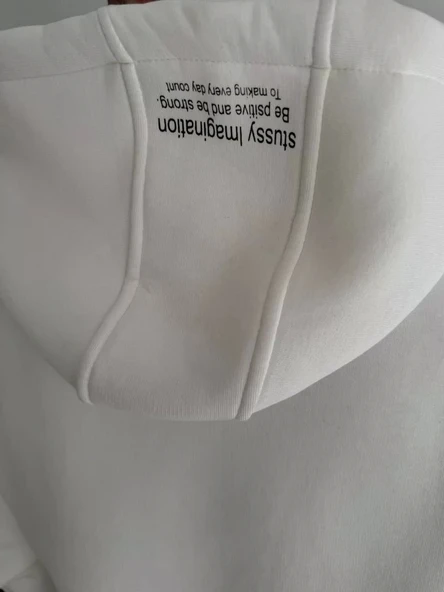 Üç İplik Kapşonlu Baskılı SweatShirt - Beyaz - Resim 2