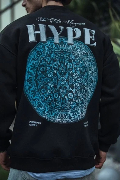 Üç İplik Bisiklet Yaka Baskılı SweatShirt - Siyah - Resim 3